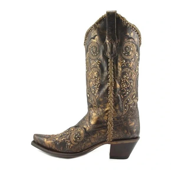 CORRAL Leather Laced Studded Embroidered Snip Toe Cowgirl Boots R1217 western - Picture 2 of 11